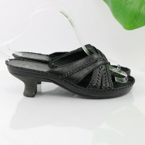 Nurture Womens Sandal Size 7 Black Leather Toe Post Block Heel Mule Slide Braid - Picture 5 of 12